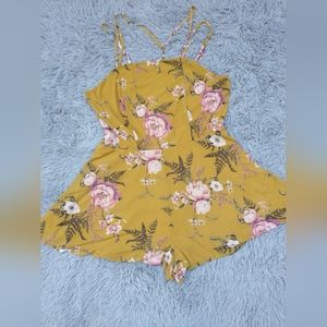Mustard Yellow Rose Print Spaghetti Strap Romper